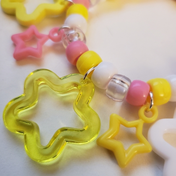 Handmade Pastel Pink Yellow White Kawaii Star Kandi Bracelet - Picture 2 of 5